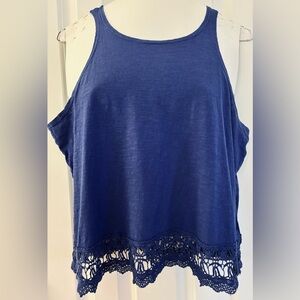 Atmosphere Tank Top women’s sz 14, blue, lace hem, cotton, EUC